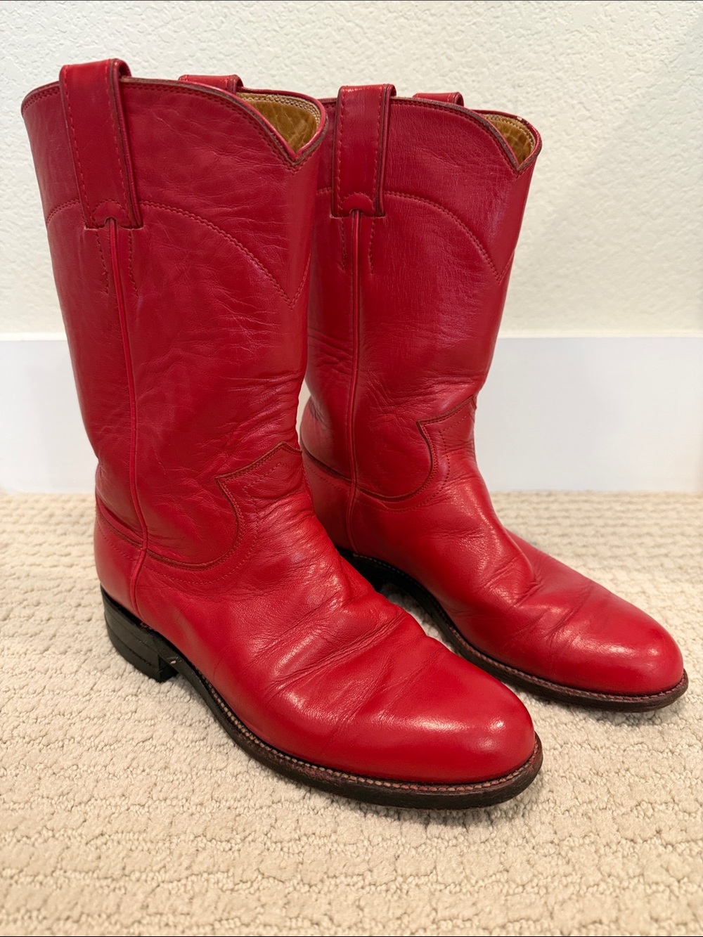 Justin Boots Red Leather Women's Western Heeled Pull-On Boots